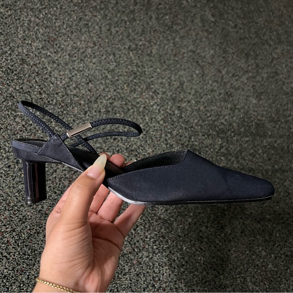 Black Vintage Y2K 90s Strappy Low Block Kitten Square-Toe Heels Comfortable Sz 8 - Picture 13 of 16